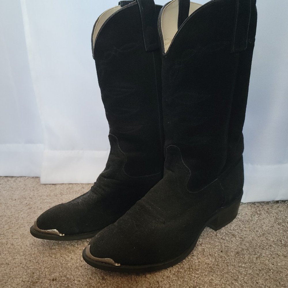 Vintage Black Suede Western Boots - Picture 2 of 6